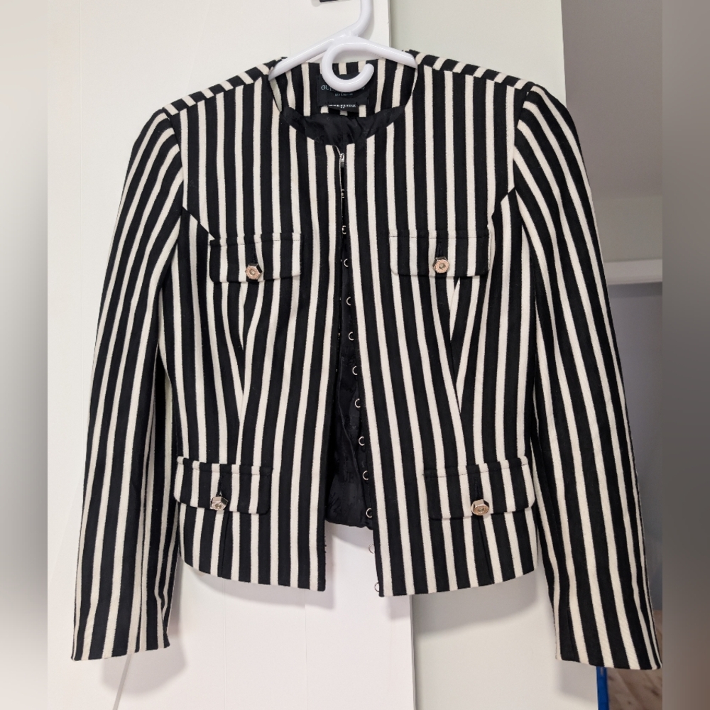 Guess by Marciano Black and White Striped Blazer